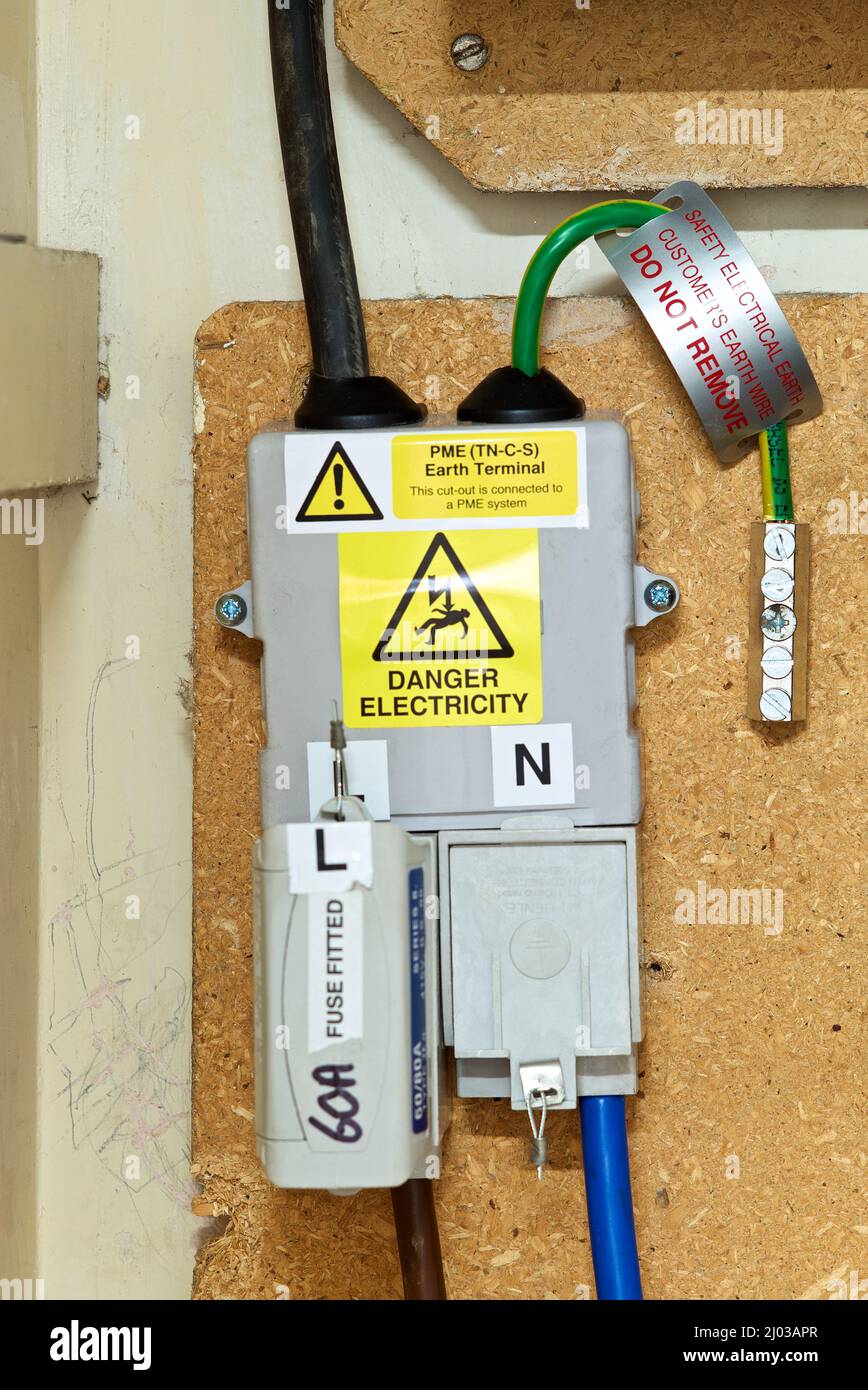 Alimentazione elettrica domestica collegata al sistema PME. Foto Stock