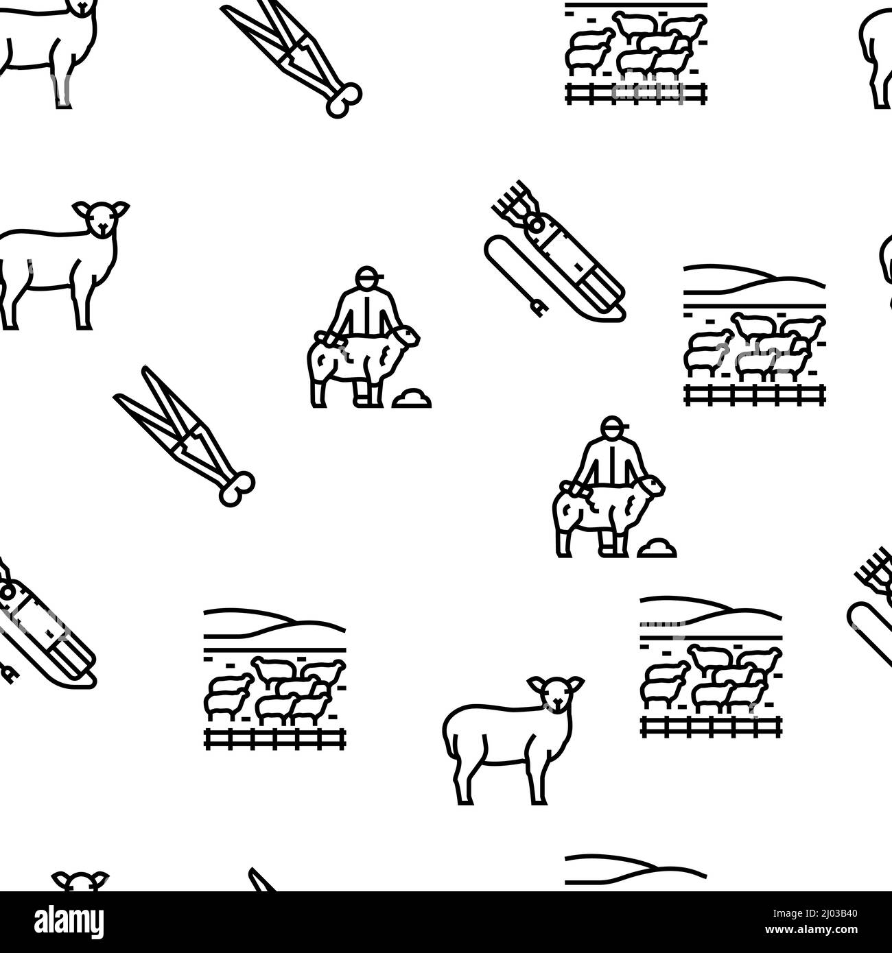 Sheep Breeding Farm Business vettore senza giunture modello Illustrazione Vettoriale