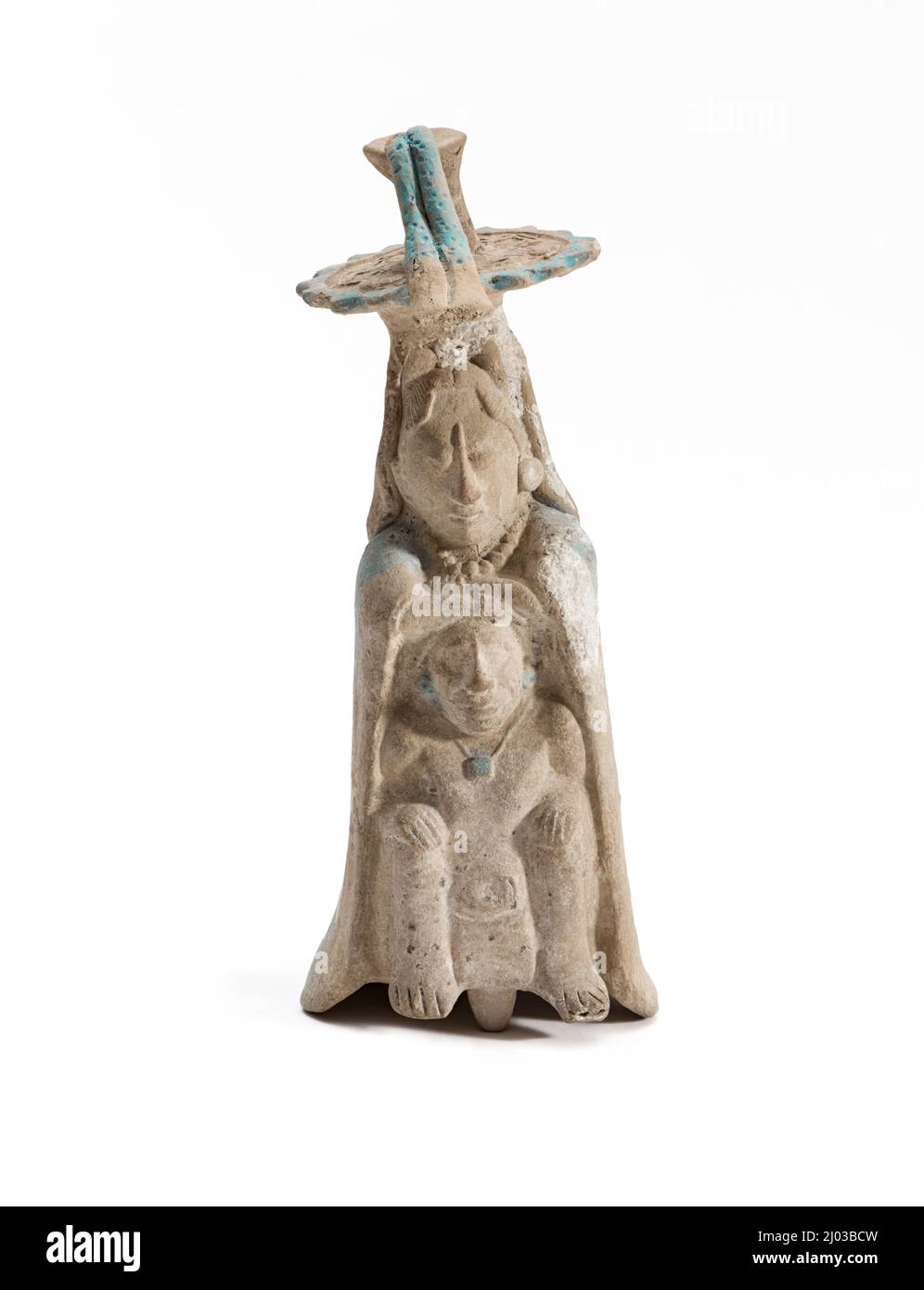 Figurine Whistle raffigurante una coppia. Guatemala settentrionale o Messico sudorientale, forse Campeche, Maya, 600–900 CE. Ceramica. Ceramica con pigmento post-fuoco Foto Stock