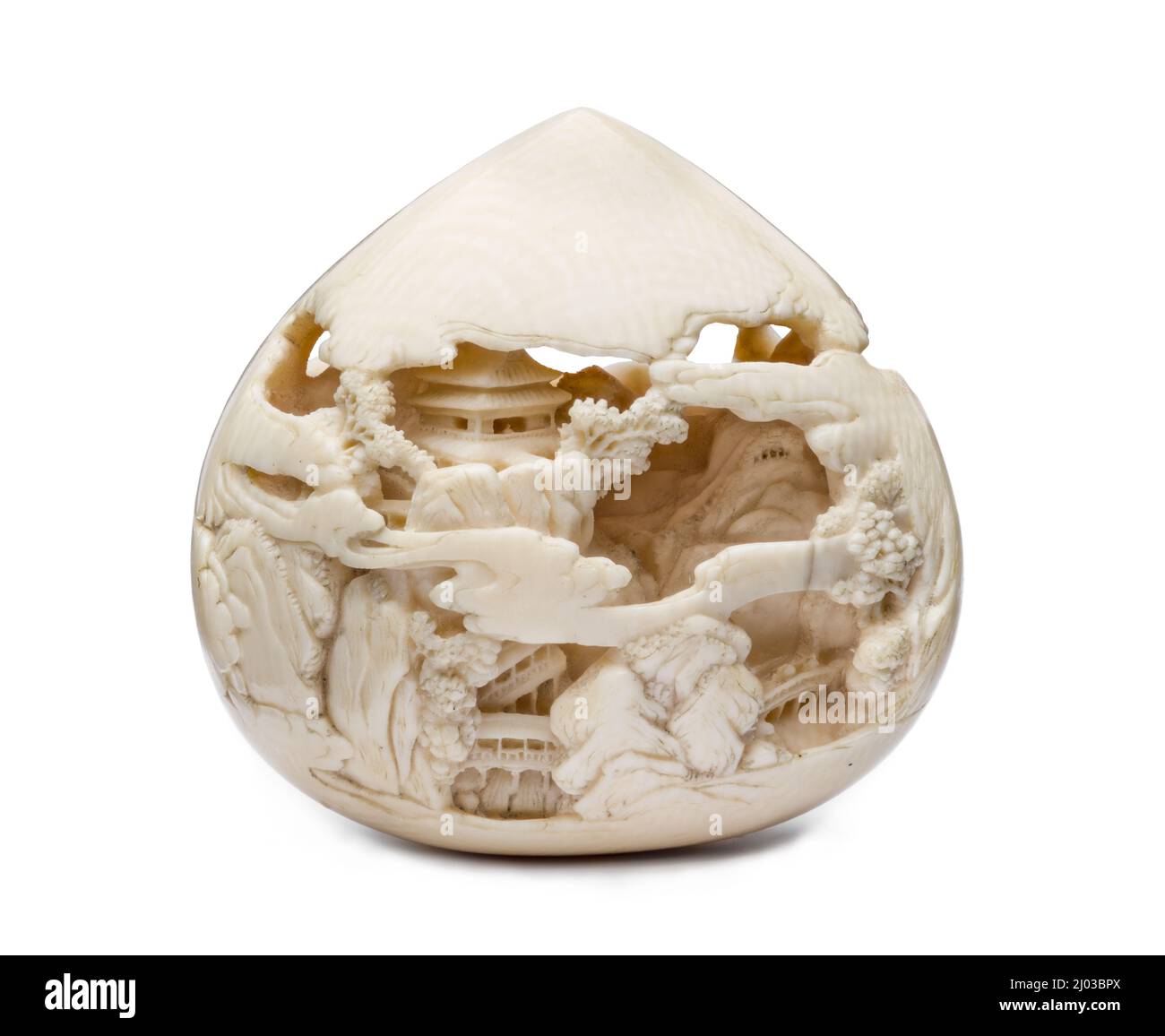 Gioiello buddista della saggezza scolpito con l'Isola degli Immortali Foto Stock