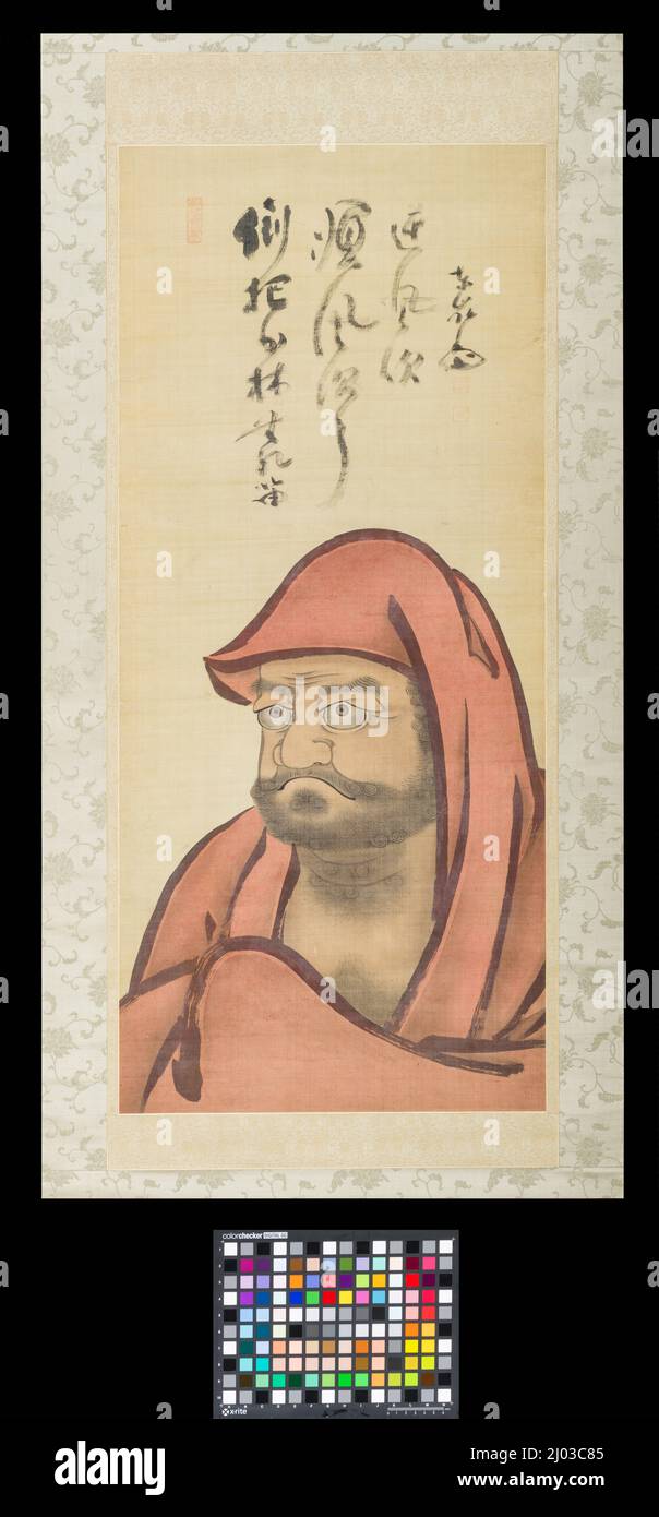 Daruma. Tōrei Enji (Giappone, 1721-1792). Nessuna data. Quadri; scorre. Rotolo sospeso; inchiostro su seta Foto Stock