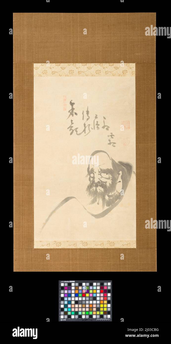 Daruma. Hakuin Ekaku (Giappone, 1685-1768). Nessuna data. Quadri; scorre. Scorrimento sospeso; inchiostro sulla carta Foto Stock