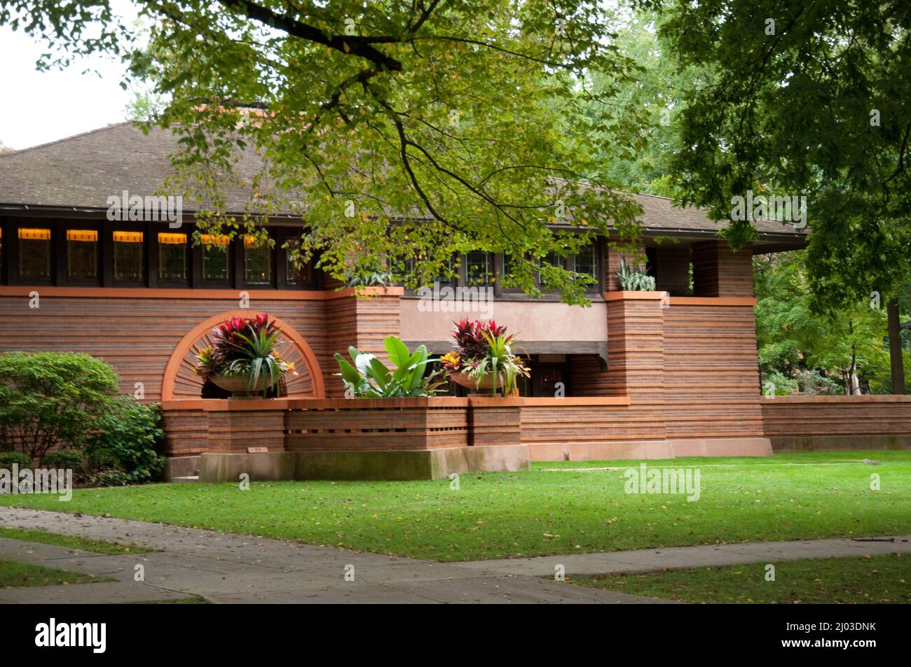 Casa progettata da Frank Lloyd Wright, Chicago, Illinois, USA. Frank Lloyd Wright è stato uno dei più famosi architetti che lavoravano a Chicago alla fine Foto Stock