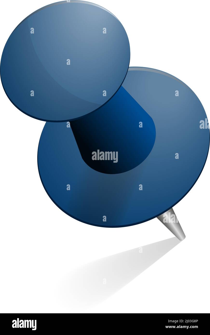 perno a pressione blu o perno di disegno isolato su sfondo bianco, illustrazione vettoriale Illustrazione Vettoriale