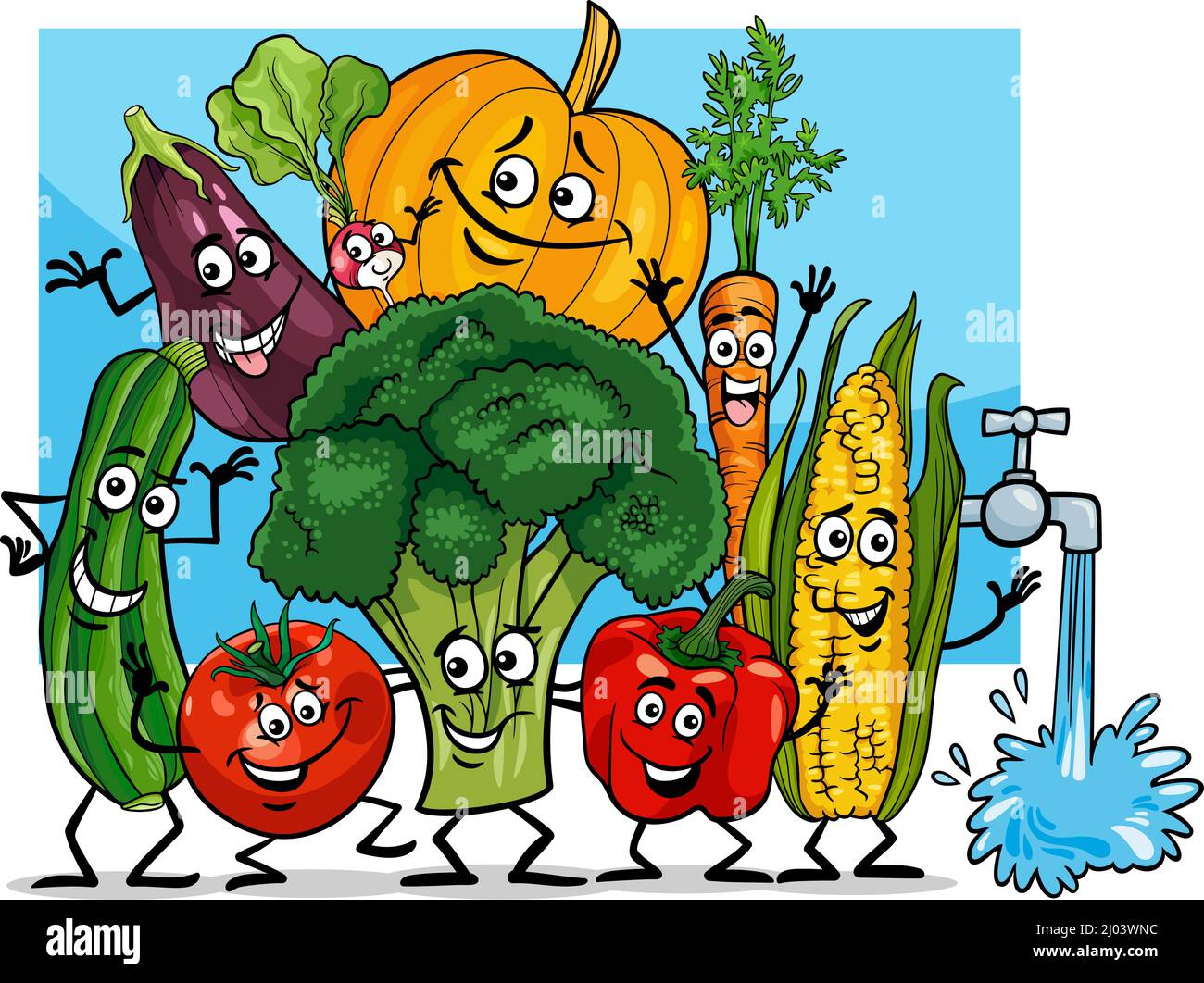 Illustrazione cartoon di happy Vegetles gruppo di personaggi alimentari Illustrazione Vettoriale