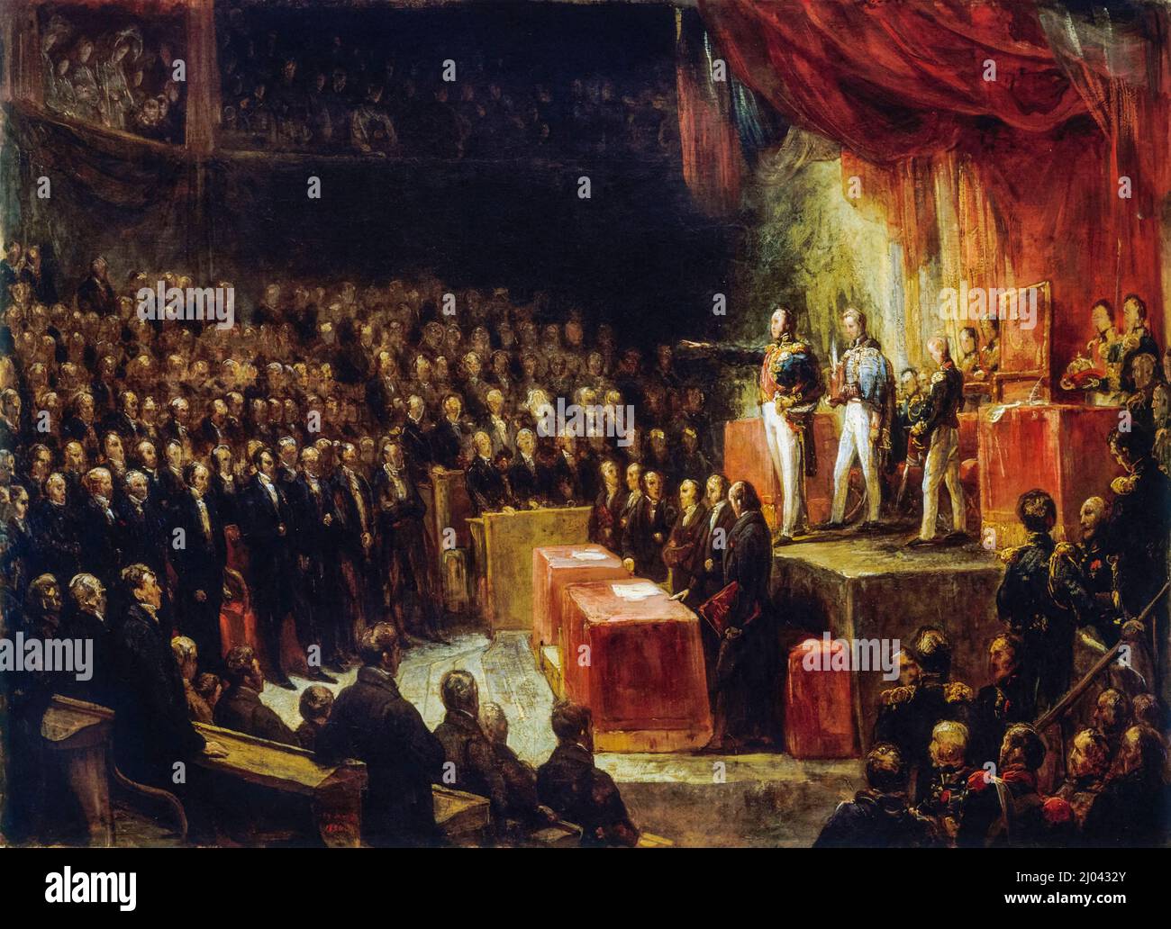 Louis Philippe i (1773-1850), re di Francia (1830-1848), che prende il giuramento del re alla Camera dei deputati il 9th 1830 agosto, olio su tela dipinto da Ary Scheffer, 1830 Foto Stock