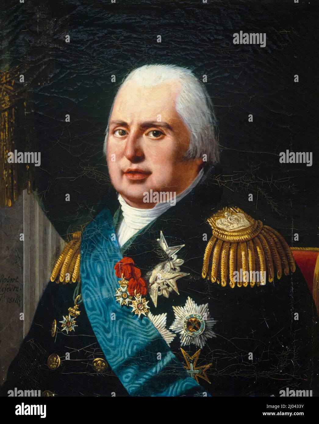 Luigi XVIII (1755-1824), Re di Francia (1814-1824), dipinto a olio su tela di Robert Jacques Franois Lefèvre, 1814 Foto Stock