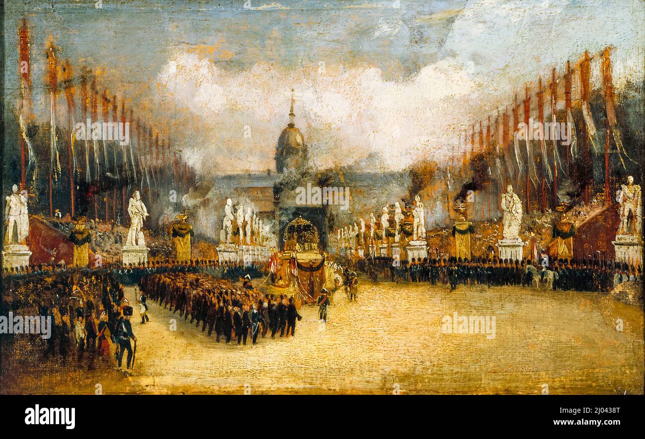Arrivo delle ceneri di Napoleone sull'Esplanade des Invalides, Parigi il 15th 1840 dicembre, dipinto ad olio di artista sconosciuto, 1840 Foto Stock