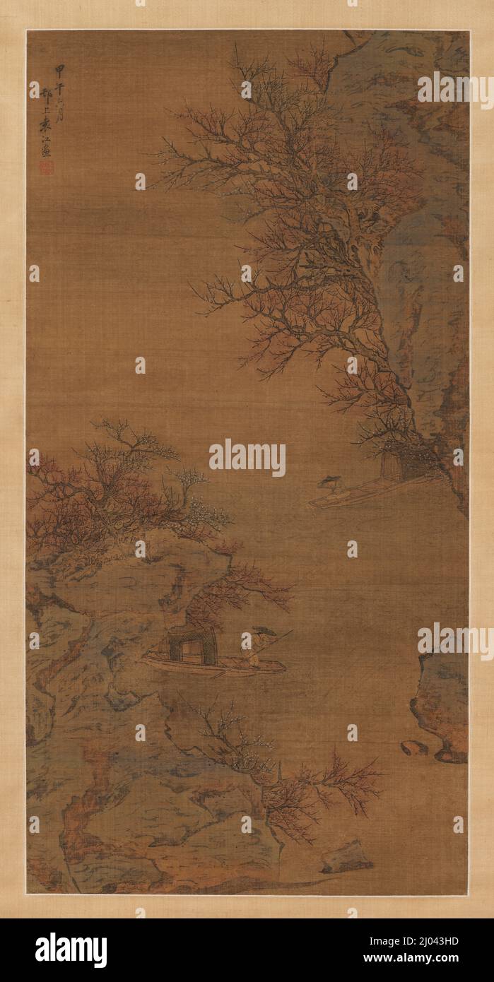 River-Crossing in primavera. Yuan Jiang (Cina, circa 1691-1746). Cina, dinastia Qing, 1714. Dipinti. Rotolo, inchiostro e colore appesi sulla seta Foto Stock