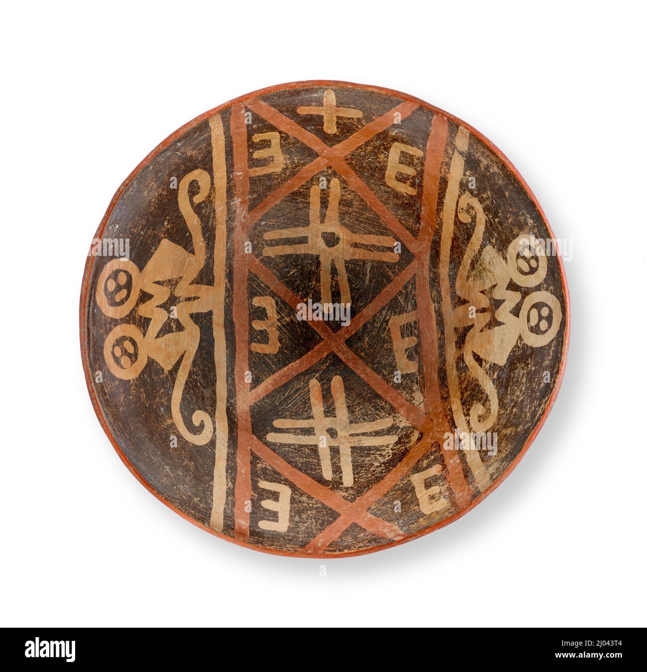 Ciotola con paia di scimmie e motivi Star. Colombia, Nariño Highlands o Ecuador, Carchi, Nariño o Carchi, 600–1700 CE. Ceramica. Ceramica verniciata a resistenza Foto Stock