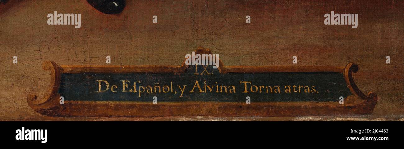 IX Da Spaniard e Albino Woman, ritorno indietro (IX De español y albina, torna atrás). Juan Patricio Morlete Ruiz (Messico, 1713-1772). Messico, circa 1760. Dipinti. Olio su tela Foto Stock