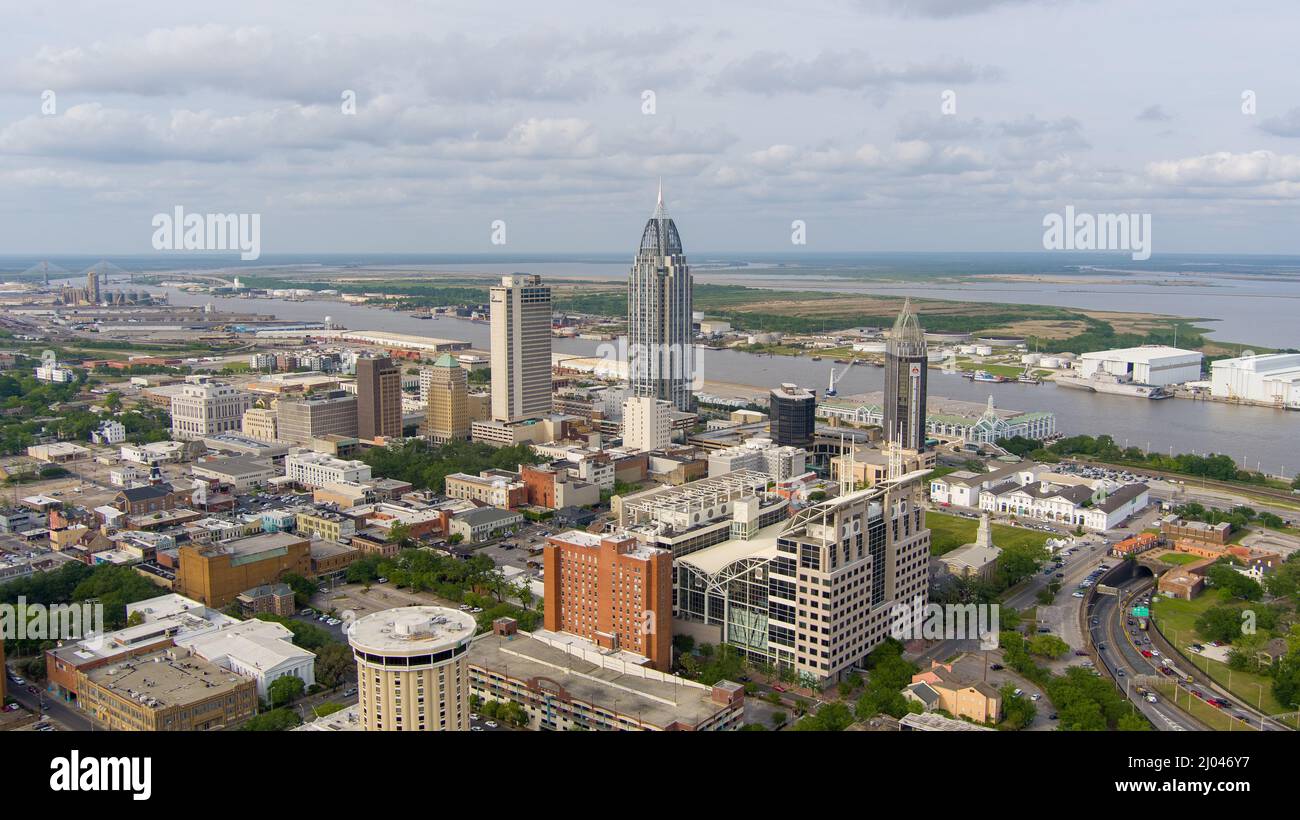 Vista aerea del centro di Mobile, Alabama Foto Stock