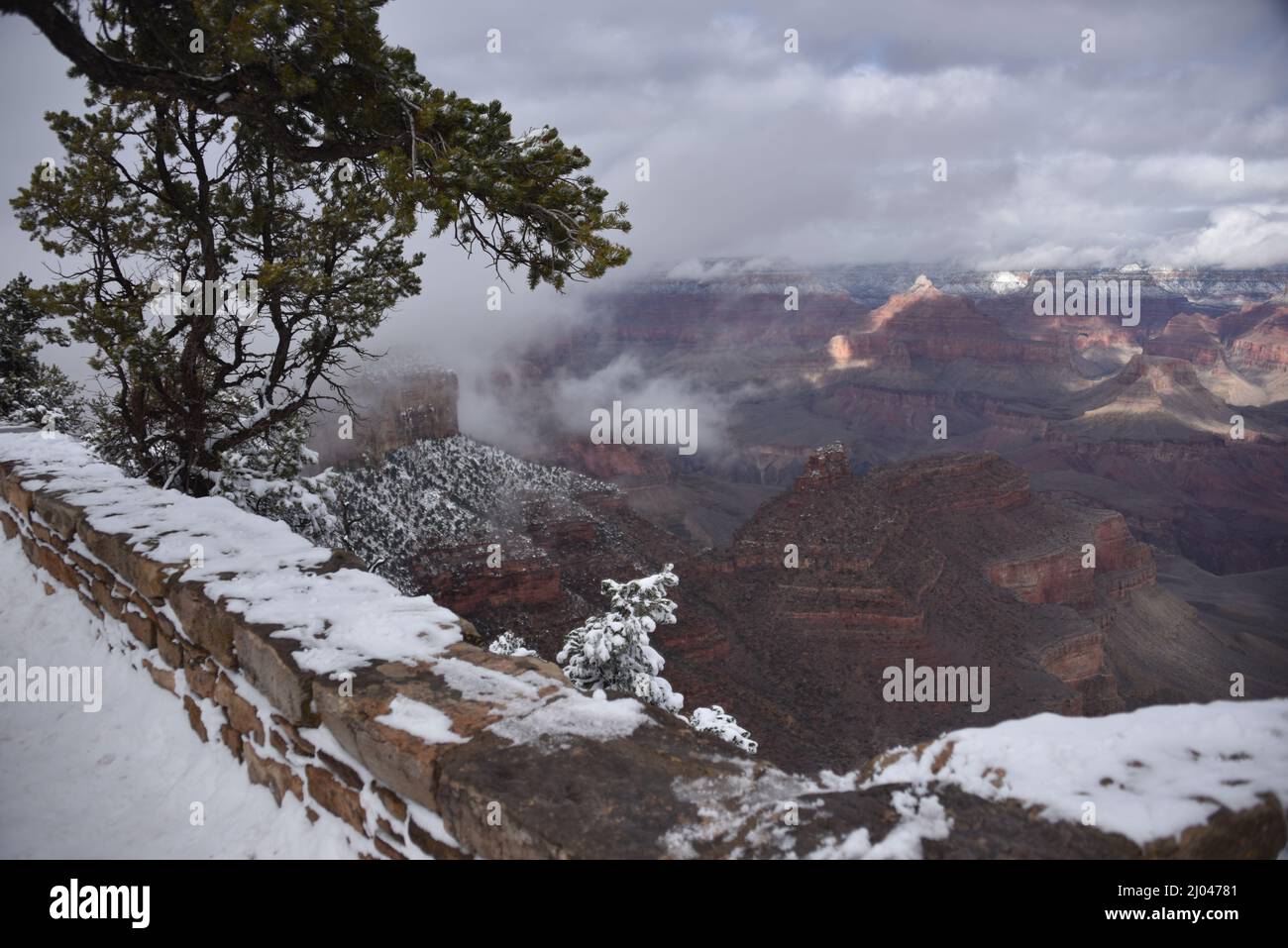 Grand Canyon, AZ., U.S.A. 12/30-31& 1/1/2022. Grand Canyon National Park, Capodanno e Capodanno 2022, sentiero innevato sul bordo sud Foto Stock
