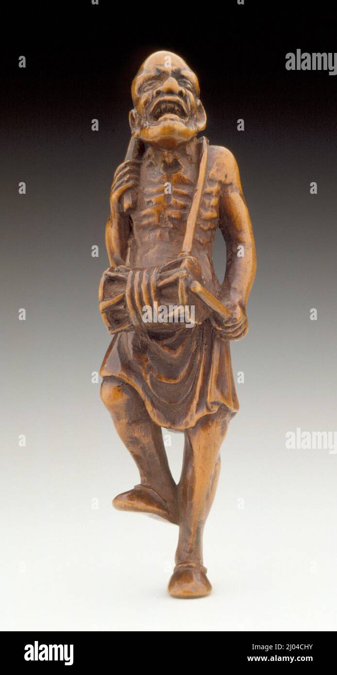 Isole del Mare del Sud con tamburo. Gesshō (o Gessei) (Giappone, attivo alla fine del 18th-inizio del 19th secolo). Giappone, fine 18th secolo. Costumi; Accessori. Legno Foto Stock