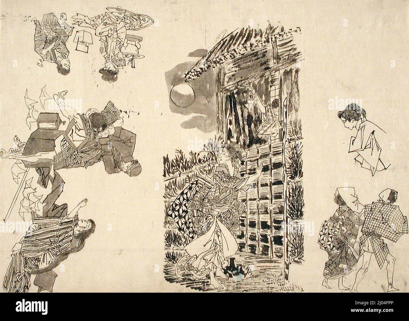Disegni preparatori per illustrazioni di melodramas. Attribuito a Tsukioka Yoshitoshi (Giappone, 1839-1892). Giappone, fine 19th secolo. Disegni. Inchiostro sulla carta Foto Stock