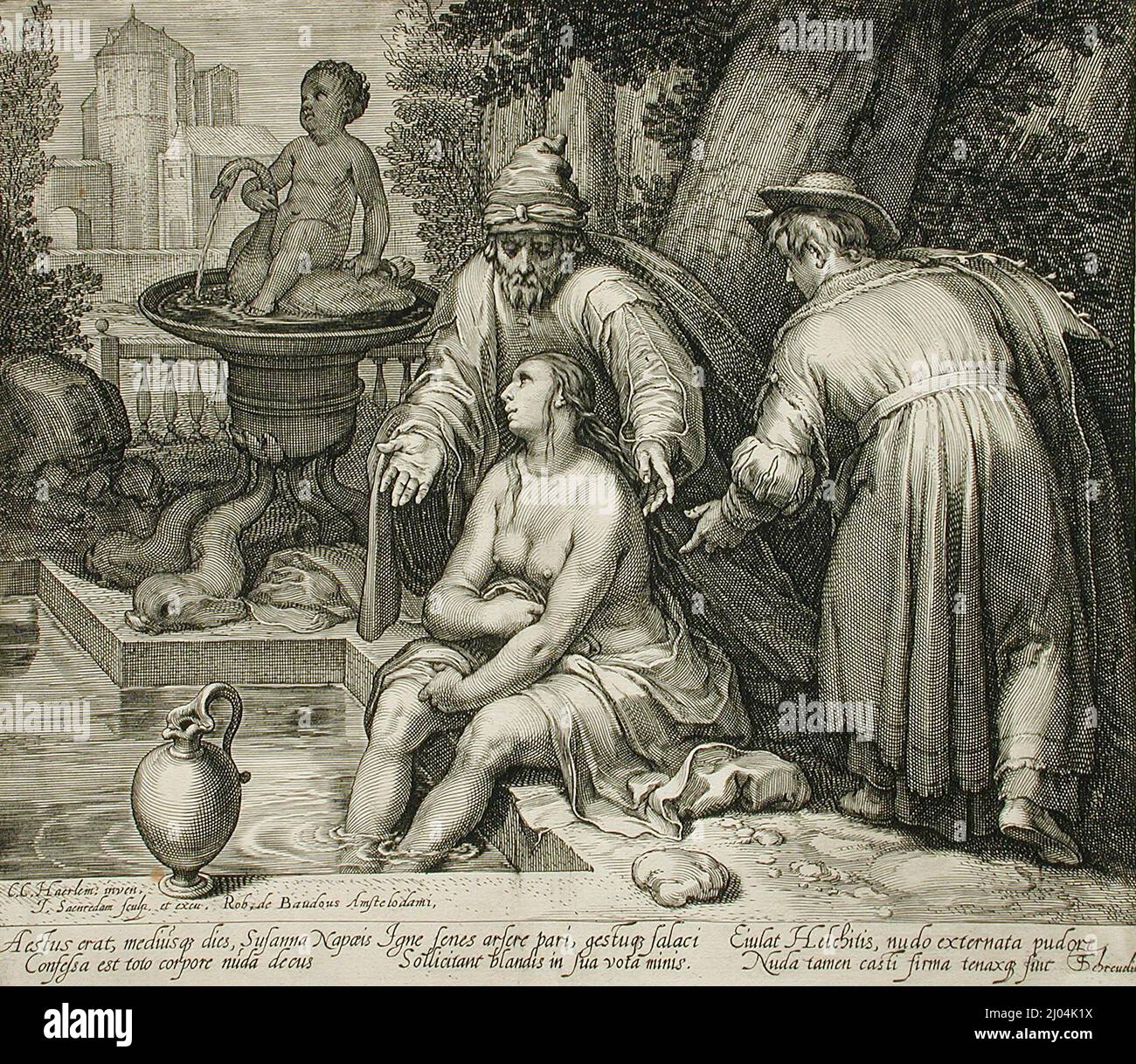 Susanna al bagno. Jan Pietersz. Saenredam (Olanda, Zaandam, circa 1565-1607). Olanda, 1602. Stampe; incisioni. Incisione Foto Stock