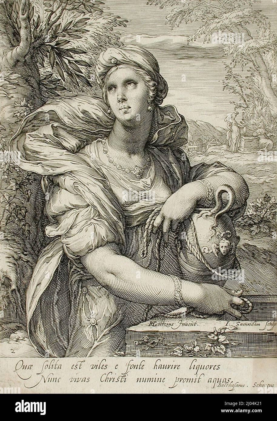 La donna di Samaria. Jan Pietersz. Saenredam (Olanda, Zaandam, circa 1565-1607). Olanda, circa 1595. Stampe; incisioni. Incisione Foto Stock