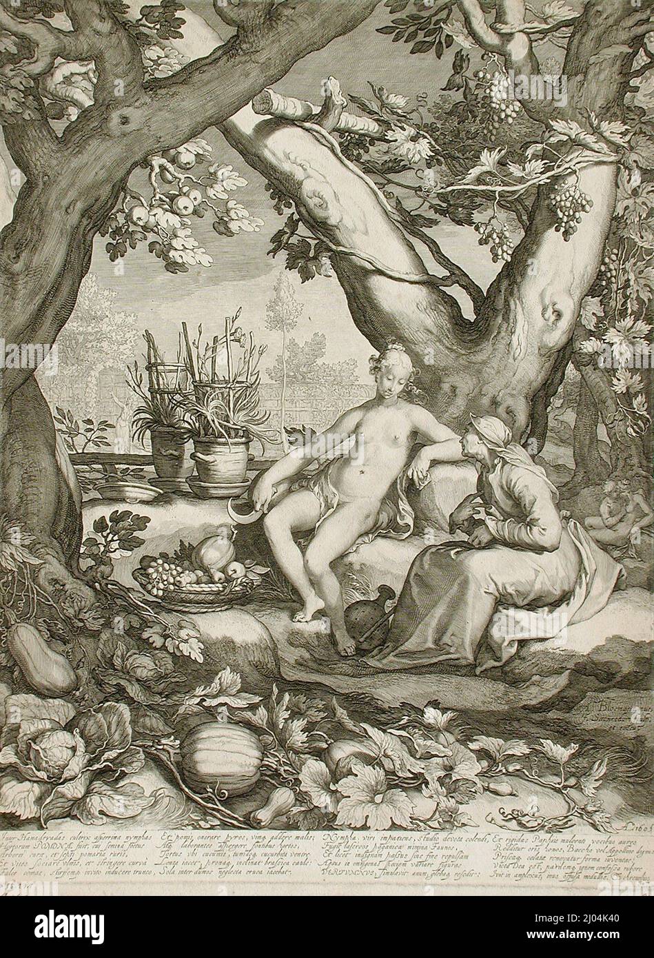 Vertumnus e Pomona. Jan Pietersz. Saenredam (Olanda, Zaandam, circa 1565-1607). Olanda, 1605. Stampe; incisioni. Incisione Foto Stock