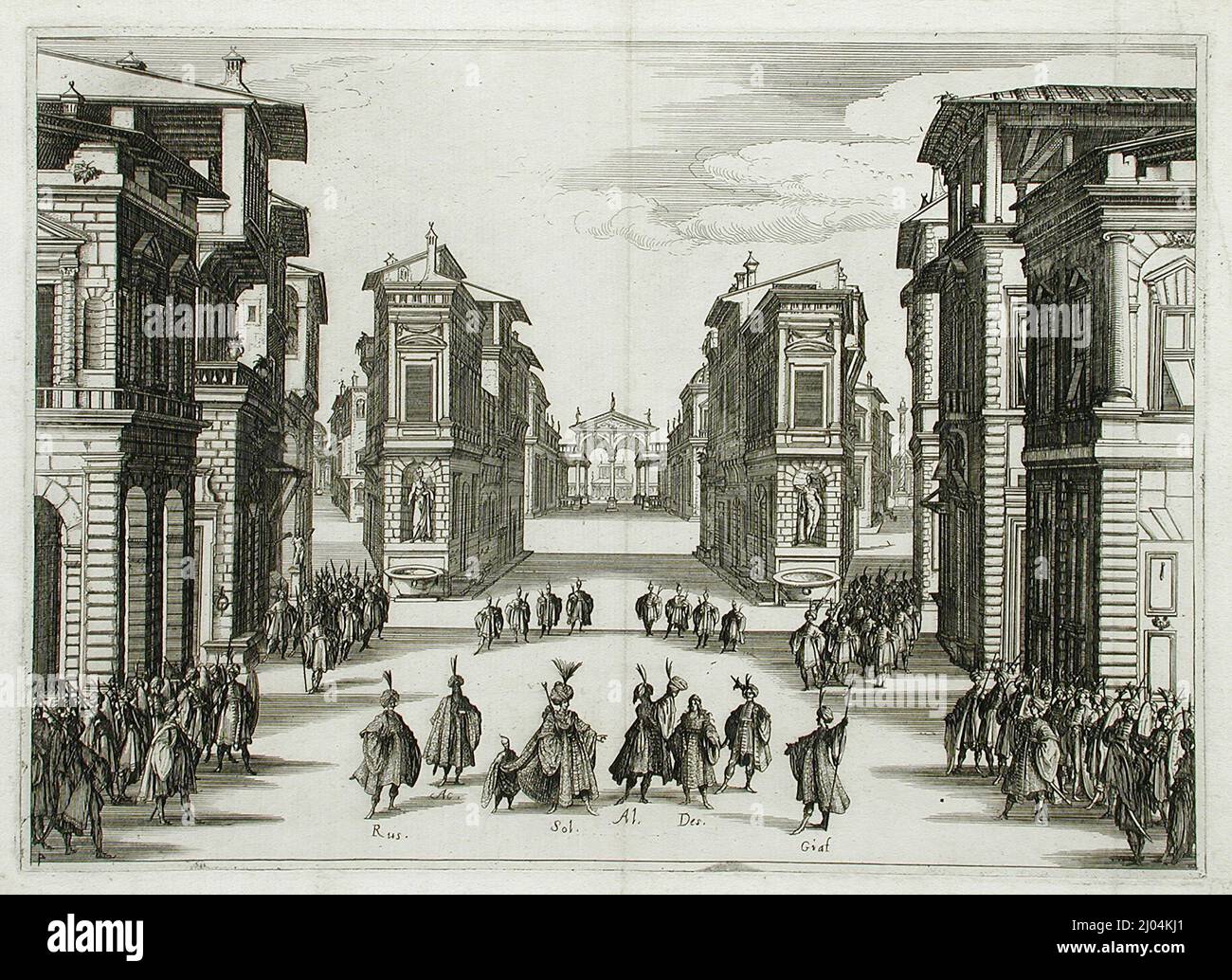 Scenografia per 'il Solimano', atto IV. Jacques Callot (Francia, Nancy, 1592-1635). Francia, circa 1620. Stampe; incisioni. Incisione e incisione Foto Stock