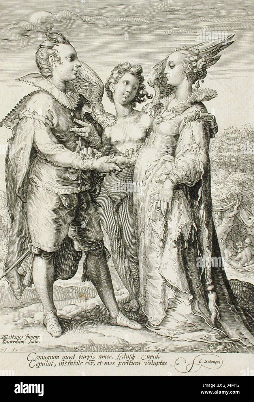 Matrimonio per piacere. Jan Pietersz. Saenredam (Olanda, Zaandam, circa 1565-1607). Olanda, circa 1594. Stampe; incisioni. Incisione Foto Stock