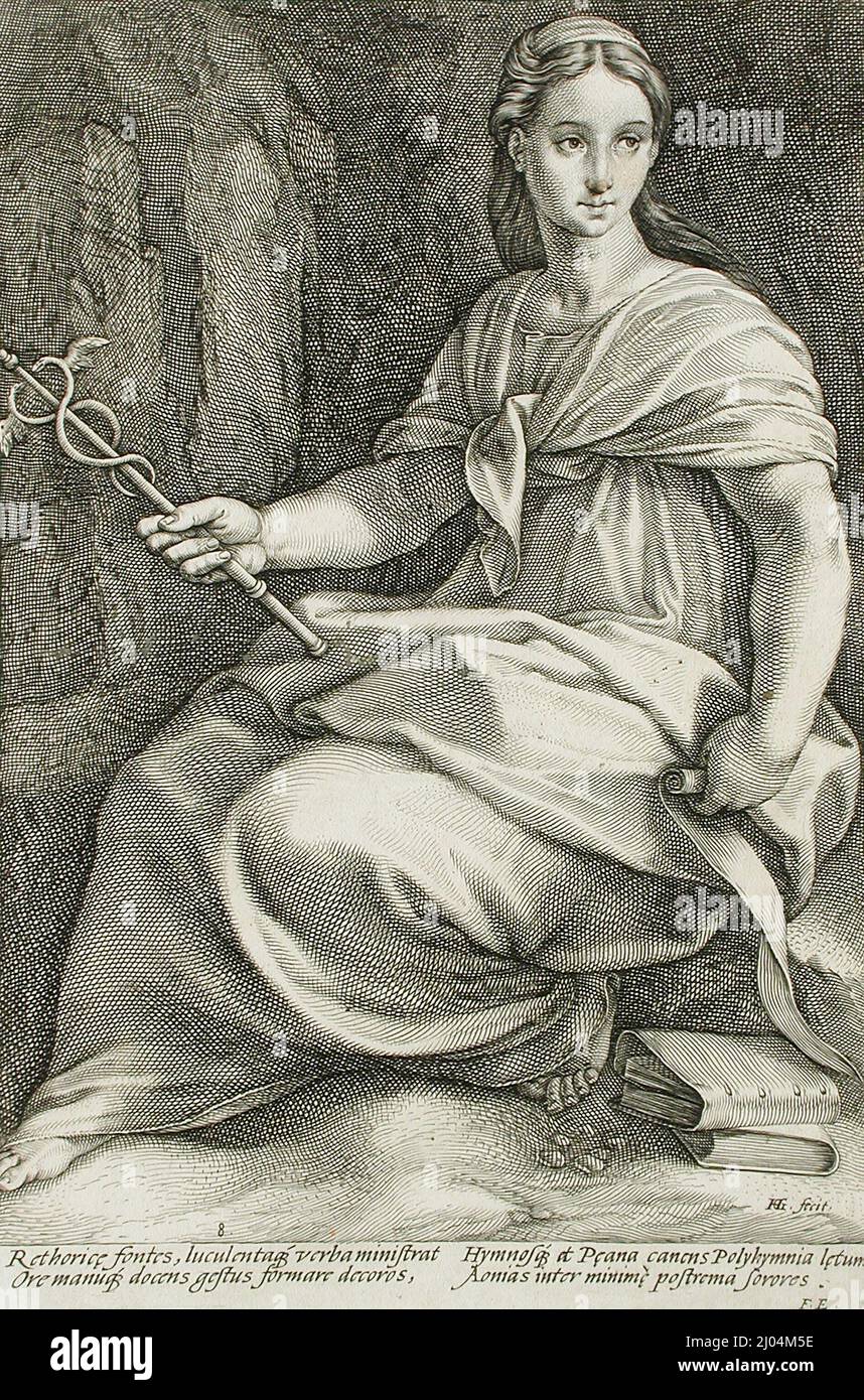 Poliimia. Hendrik Goltzius (Paesi Bassi, Mülbracht [ora Bracht-am-Niederrhein], 1558-1617). Olanda, 1592. Stampe; incisioni. Incisione Foto Stock