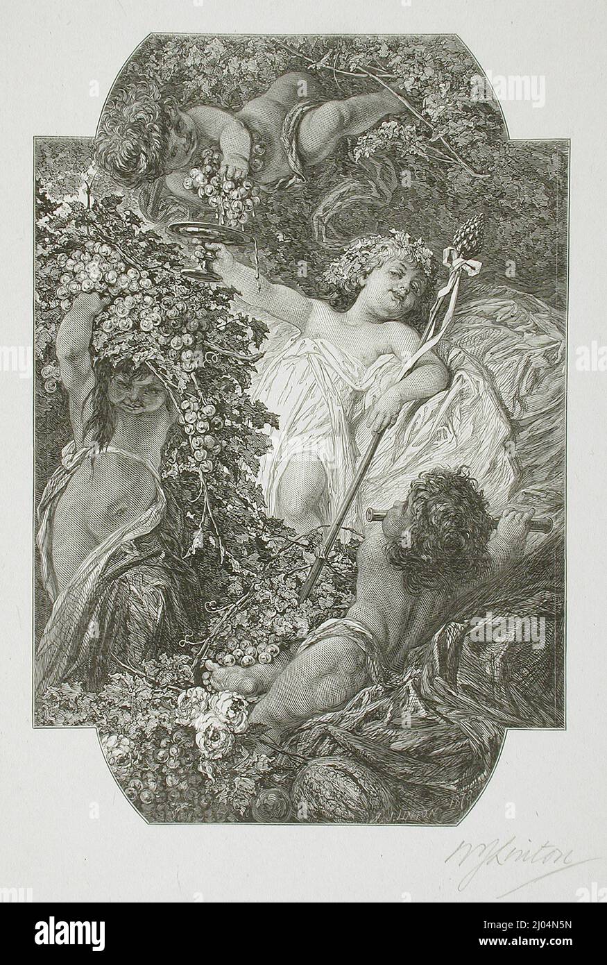 Untitled - Bambini con uva. William James Linton (Inghilterra, Londra, 1812-1898). Inghilterra, 1878. Stampe; incisioni. Incisione in legno Foto Stock