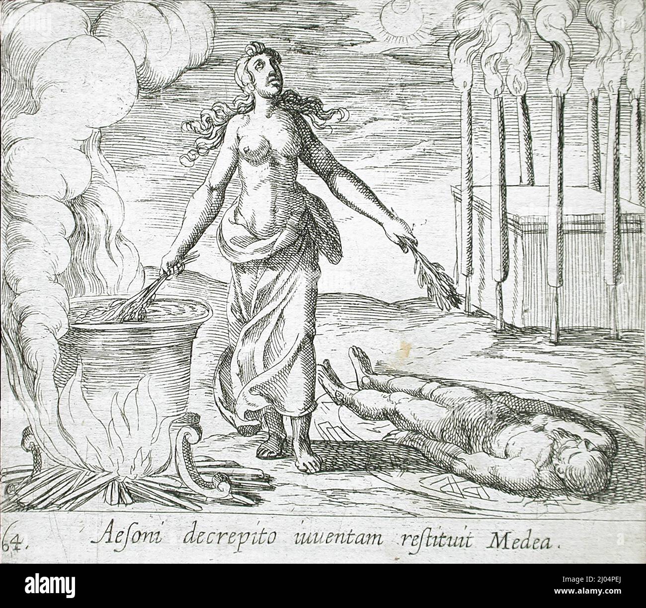 Medea restaurando la gioventù di Aeson. Wilhelm Janson (Olanda, Amsterdam)Antonio Tempesta (Italia, Firenze, 1555-1630). Italia, pubblicato il 1606. Stampe; incisioni. Acquaforte Foto Stock