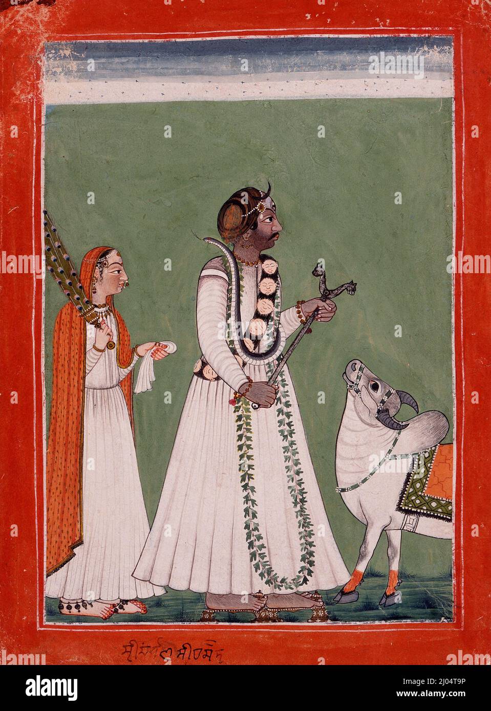 Sidh Sen (regnò il 1684-1727) vestito come Shiva. India, Himachal Pradesh, Mandi, circa 1730. Disegni; acquerelli. Acquerello opaco, oro, argento e inchiostro su carta Foto Stock