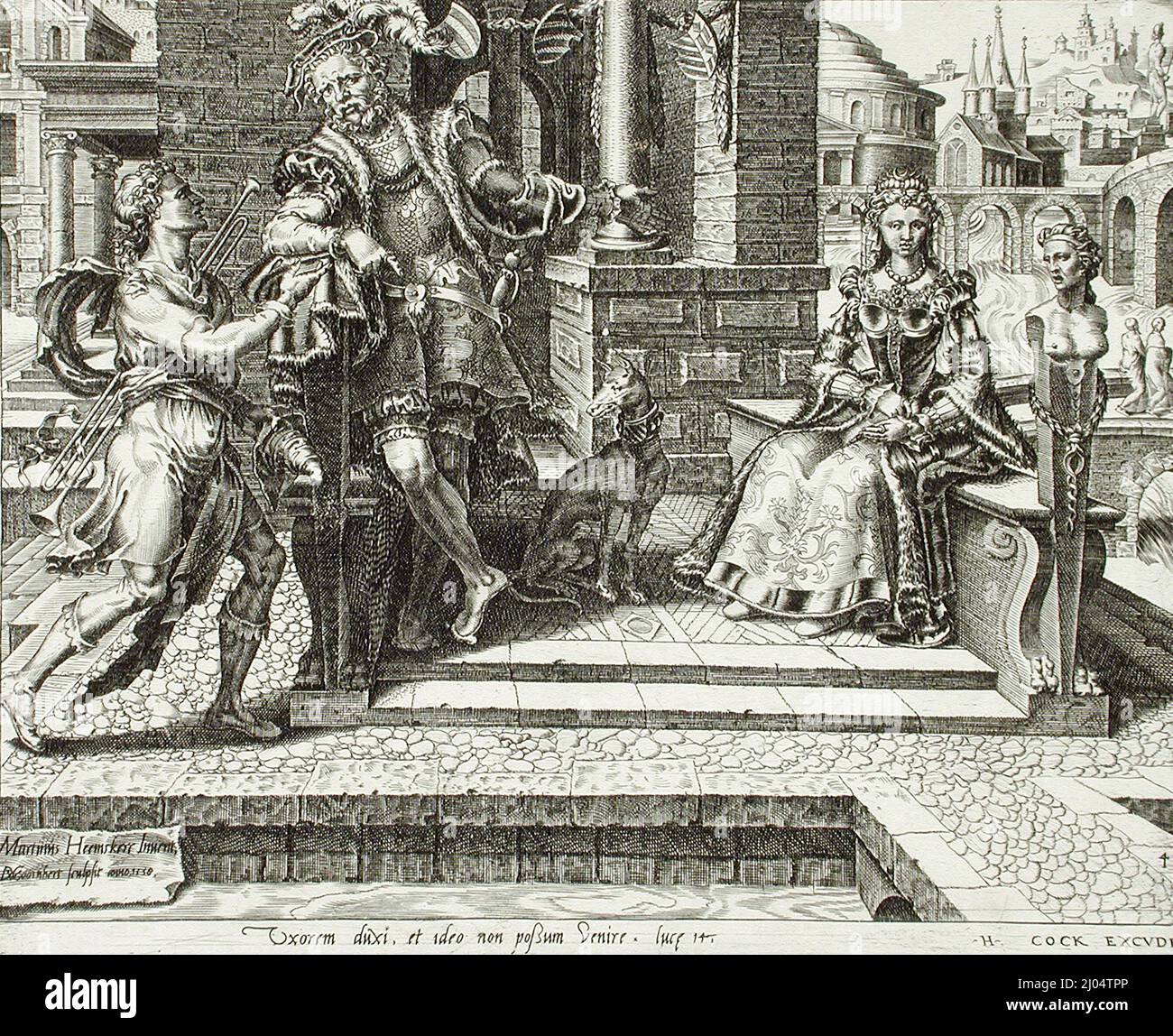 La terza scusa: L'uomo che ha sposato una moglie. Dirck Volckertz. Coornhert (Olanda, Amsterdam, 1522-1590). Olanda, 1559. Stampe; incisioni. Incisione Foto Stock