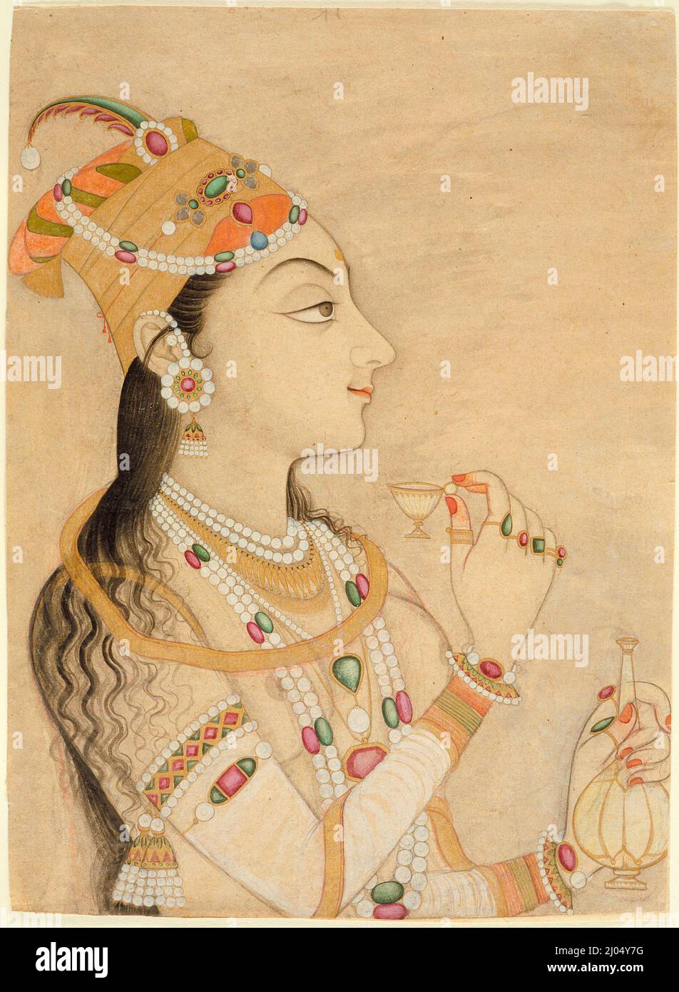 Ritratto idealizzato dell'imperatrice Mughal Nur Jahan (1577-1645)?. India, Rajasthan, Kishangarh, circa 1725-1750. Disegni; acquerelli. Acquerello opaco e oro su carta Foto Stock