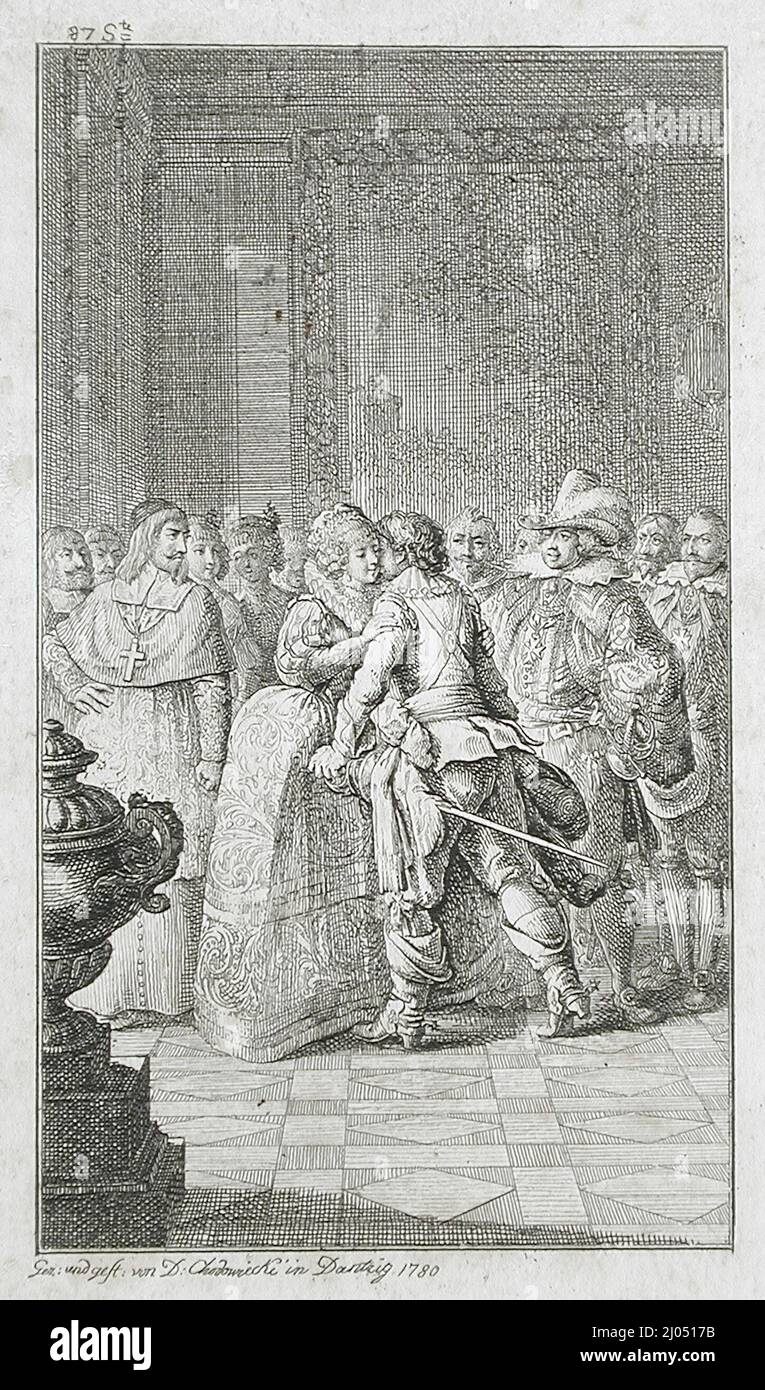 Title Page to 'Memoirs of Conte Grammont,' Book 1. Daniel Nikolaus Chodowiecki (Germania, Danzig, 1726-1801). Germania, 1780. Stampe; incisioni. Acquaforte Foto Stock