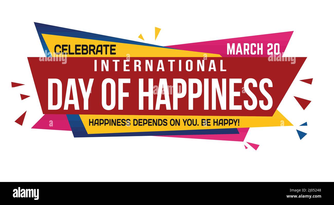 Giornata internazionale di felicità banner design su sfondo bianco, illustrazione vettoriale Illustrazione Vettoriale