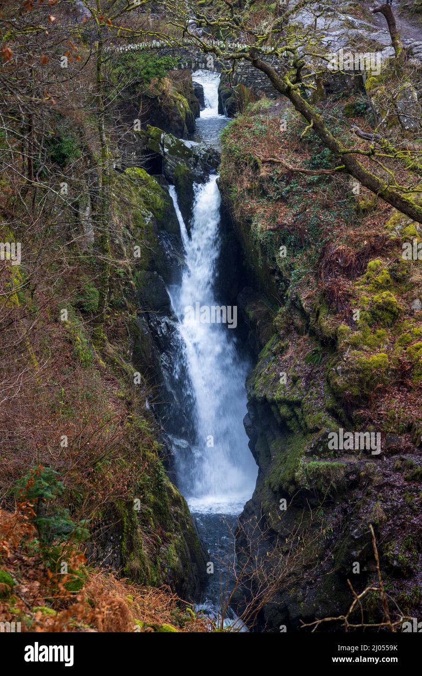 Aira Force vicino Ullswater in inverno, Lake District, Inghilterra Foto Stock