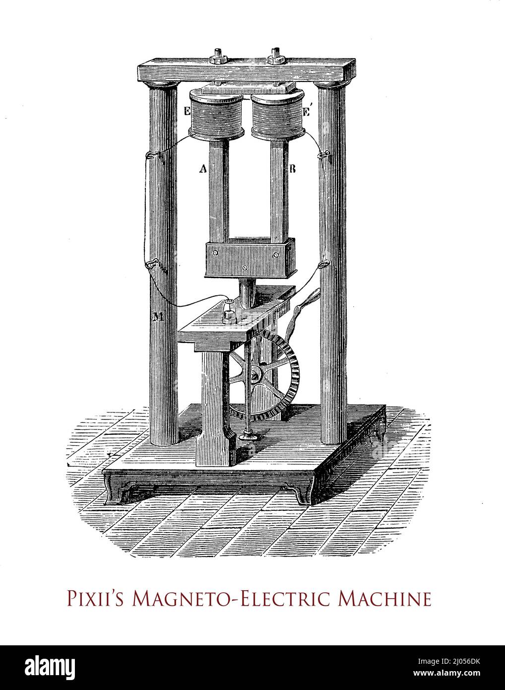 Hippolyte Pixii (francese) costruisce il primo apparato per generare una corrente alternata su una rotazione nel 1832 Foto Stock