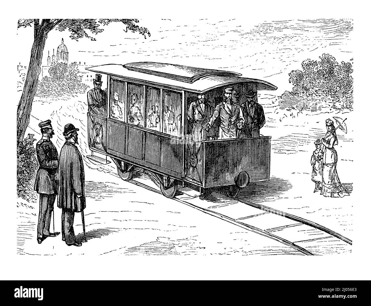 Gross Lichterfelde Tramway uno dei primi tram elettrici al mondo costruito dalla Siemens & Halske società è entrato in servizio nel 1881 a Berlino Lichterfelde sobborgo Foto Stock