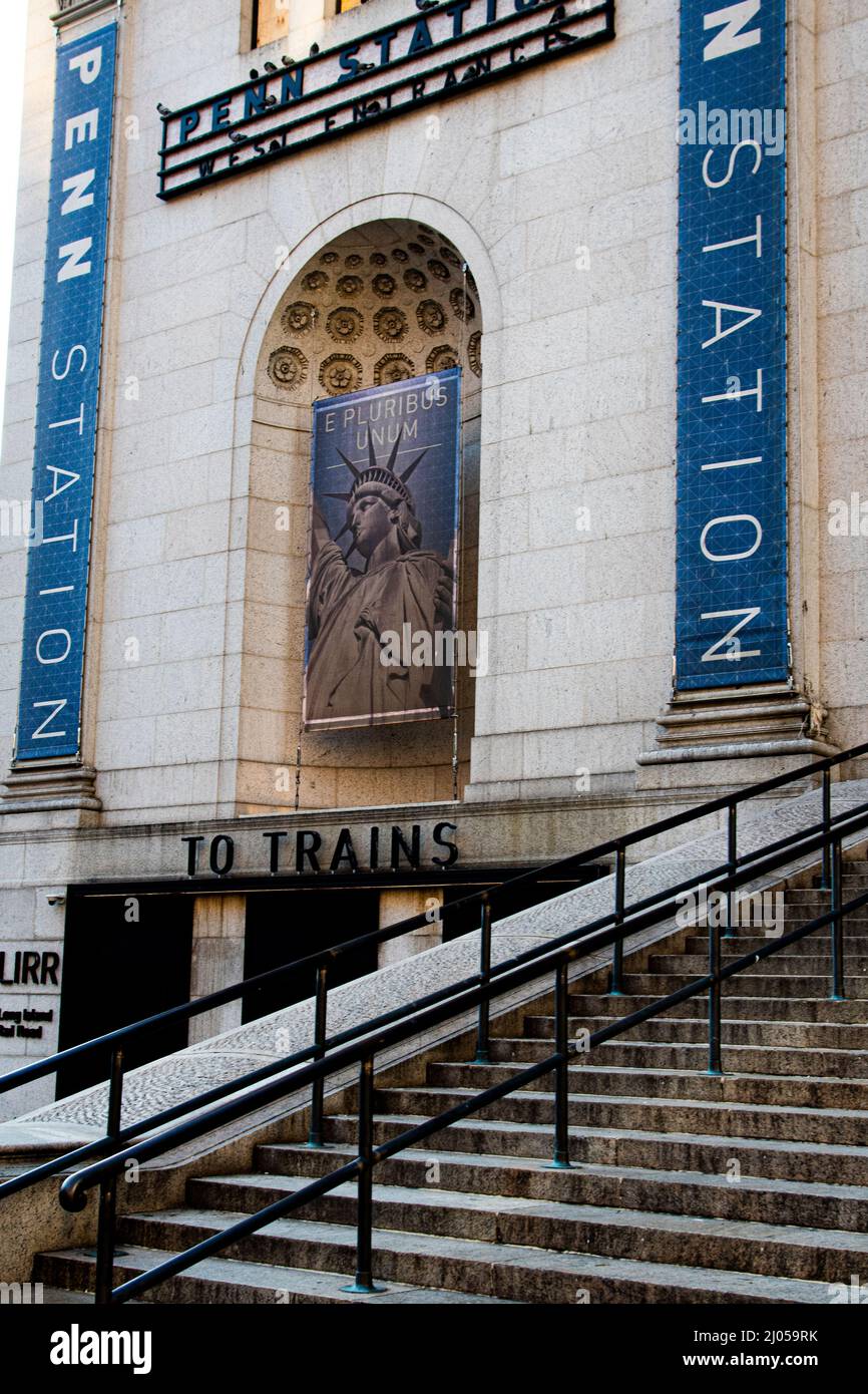 Scala a Penn Station a New York City. Foto Stock