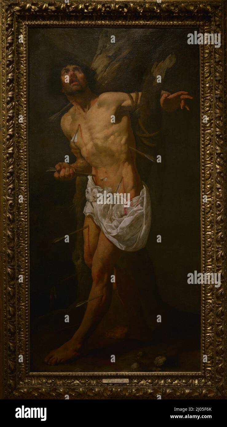 San Sebastiano. Autore sconosciuto, 17th secolo. Olio su tela. Dalla Chiesa di Santo André e Santa Marinha (Grade), Lisbona. Museo Nazionale di Arte Antica Lisbona, Portogallo. Foto Stock