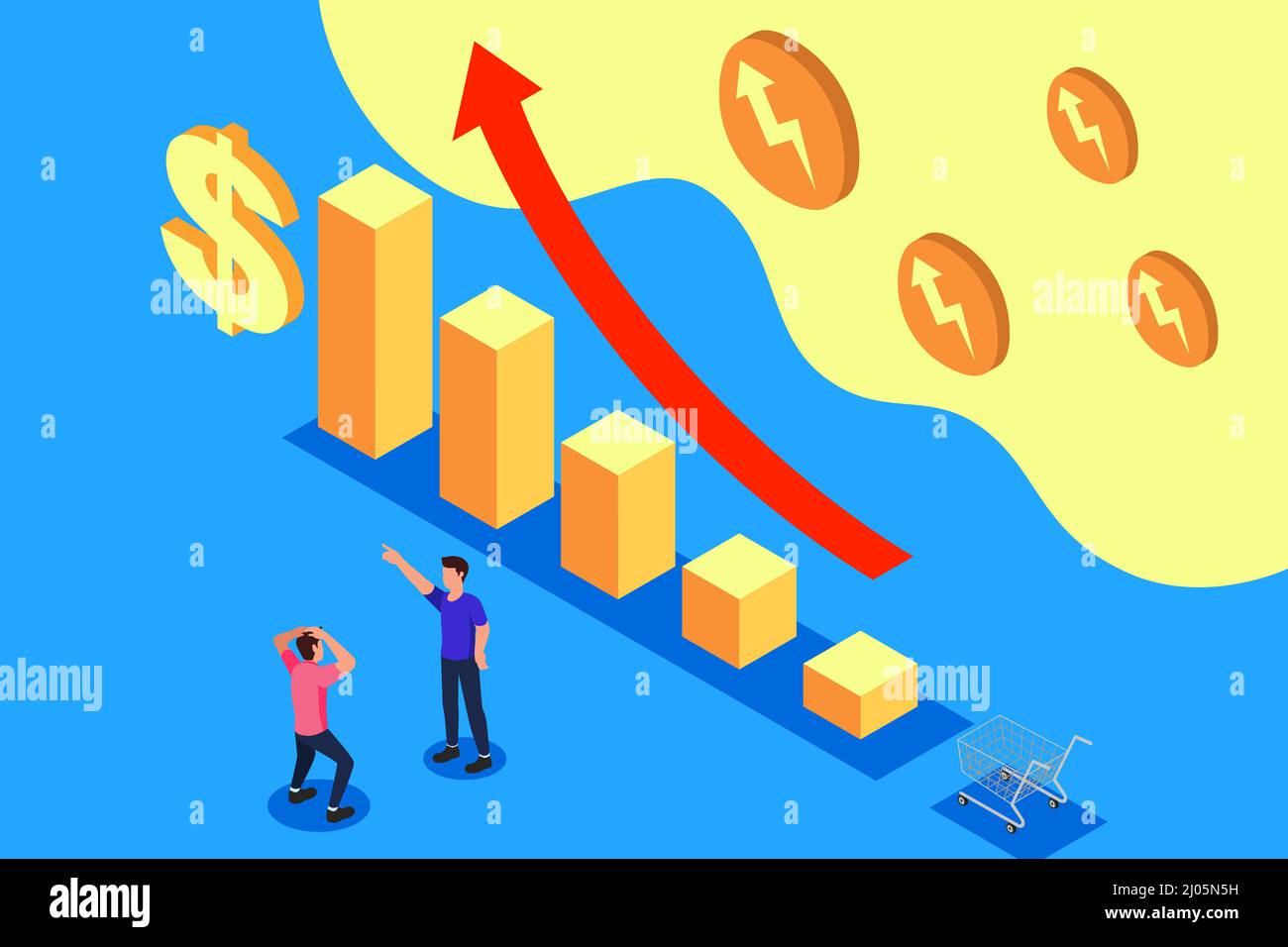 Un'illustrazione vettoriale del concetto di Inflation Economy Business Finance Illustrazione Vettoriale