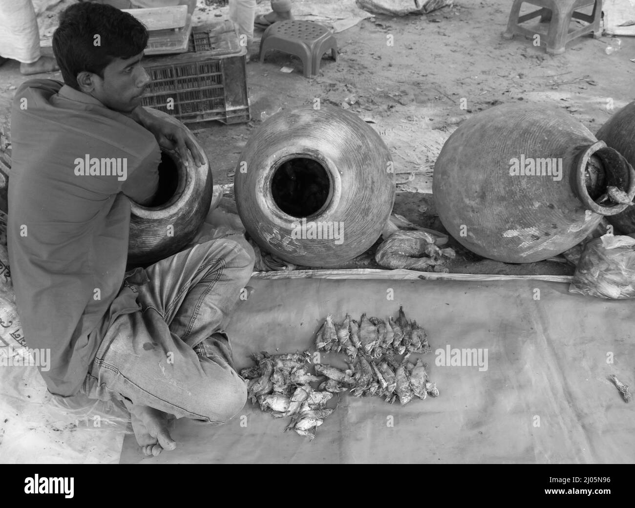 Dry Fish il mercato del Villaggio in Bangladesh Foto Stock