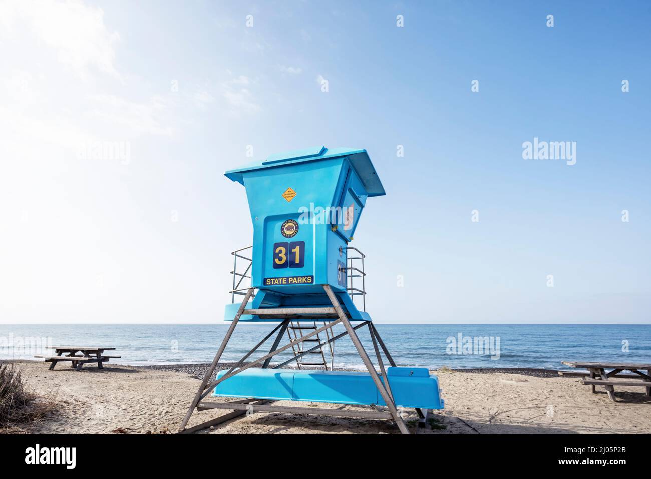 Torre del bagnino a Doheny state Beach. Dana Point, California, Stati Uniti. Foto Stock