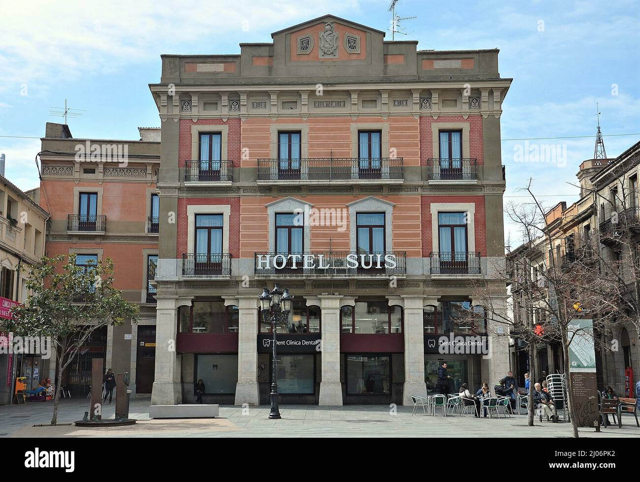 Swiss Hotel nel centro storico di Sant Celoni nella regione della provincia orientale di Vàlles di Barcellona, Catalogna, Spagna Foto Stock