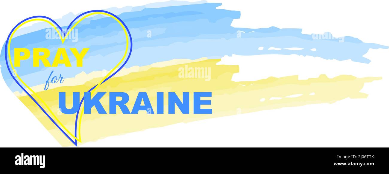 Prega per l'Ucraina. Segnale cardiaco con colore della bandiera nazionale Ucraina. L'iscrizione prega per l'Ucraina. Illustrazione Vettoriale