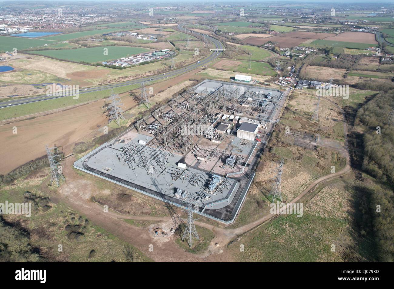 Rayleigh Main Substation , Essex UK drone vista aerea Foto Stock