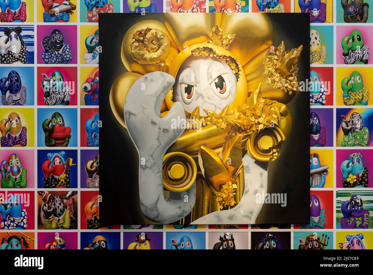 Londra. REGNO UNITO. 17 marzo 2022. Photocall a Bonhams, New Bond Street, per la sua speciale asta monoposto “Philip Colbert X Bonhams” comprendente un dipinto fisico (nella foto), “Lobstar Genesis” (Est. £20.000-30.000), e un unico-off accompagnando NFT (non fungibile token) per segnare il lancio di Lobstars, una raccolta di 7777 Lobstar ritratto NFTs per essere messo all'asta 18-24 marzo online. Credit: Stephen Chung / Alamy Live News Foto Stock