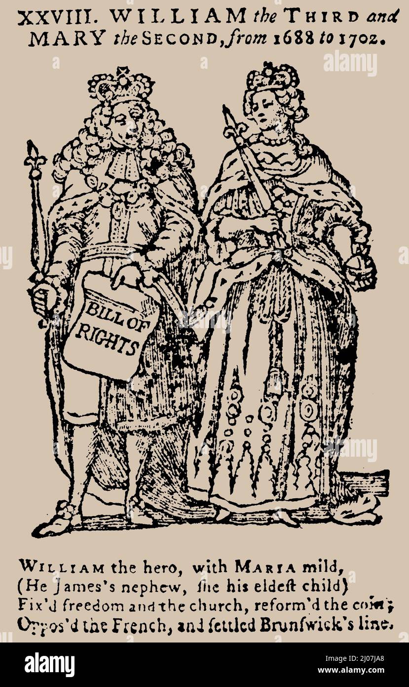 Re Guglielmo III d'Inghilterra, tenendo in mano la legge dei diritti, e la regina Maria II Museo: COLLEZIONE PRIVATA. Autore: ANONIMO. Foto Stock Re Guglielmo III d'Inghilterra, tenendo in mano la legge dei diritti, e la regina Maria II Museo: COLLEZIONE PRIVATA. Autore: ANONIMO. Foto Stock