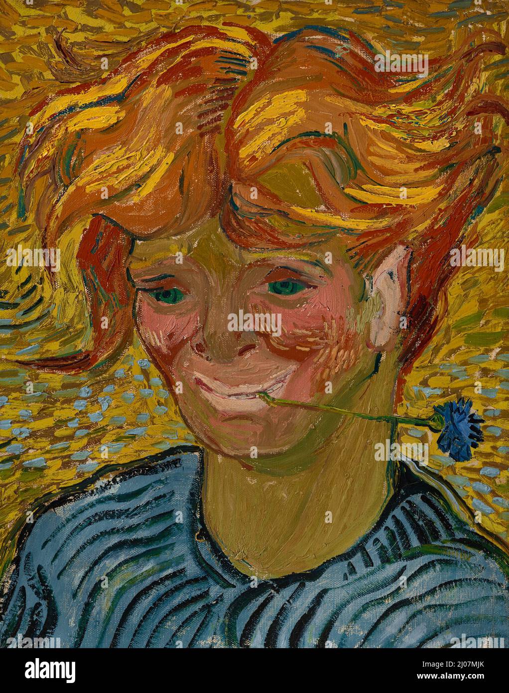 Giovane uomo con Cornflower. Museo: COLLEZIONE PRIVATA. AUTORE: VINCENT VAN GOGH. Foto Stock