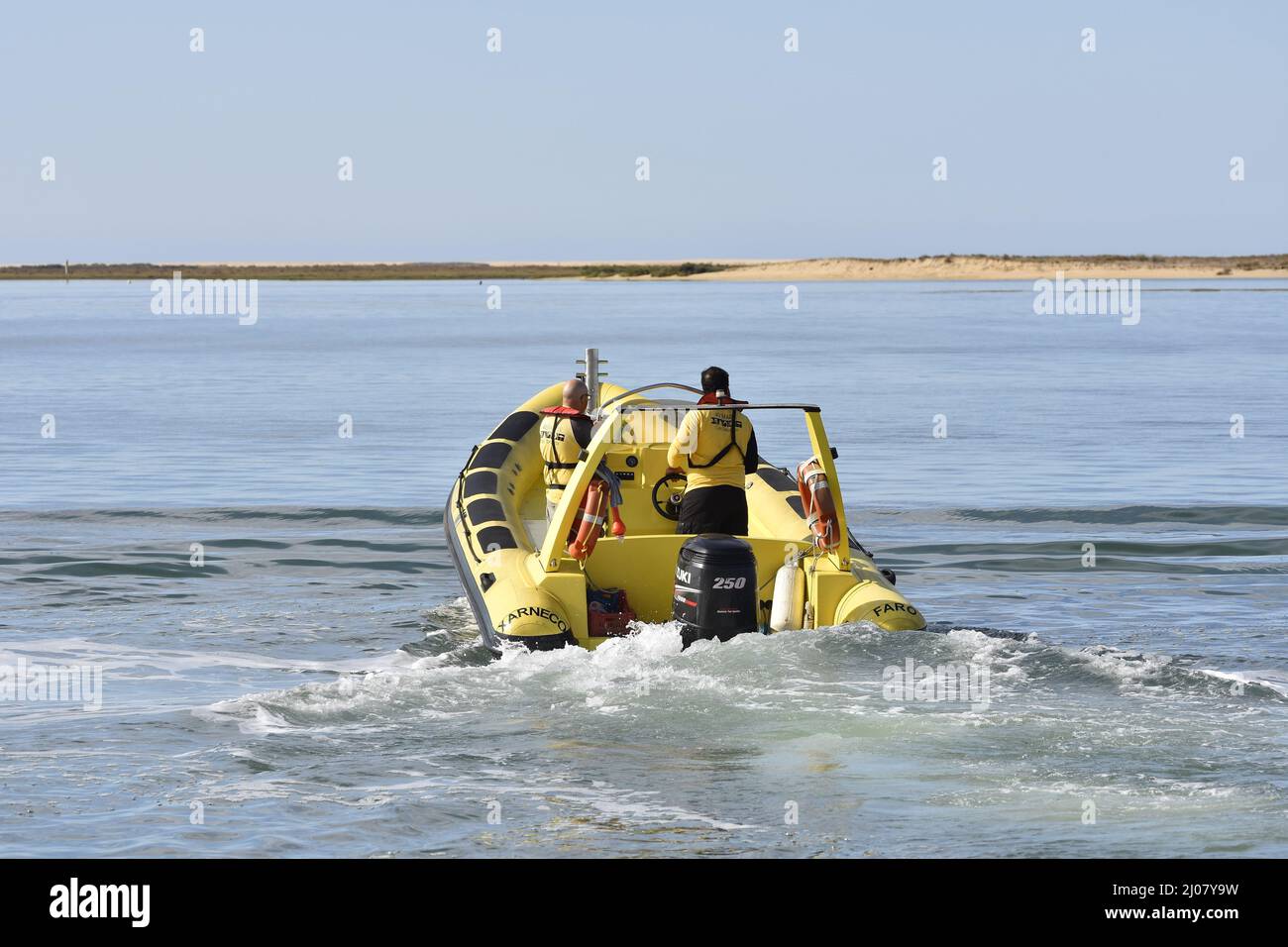 Animaris Ilha Deserta (agenzia di tour in barca) motoscafo che opera tra Faro e Barreta Island in Algarve Portogallo meridionale. Foto Stock