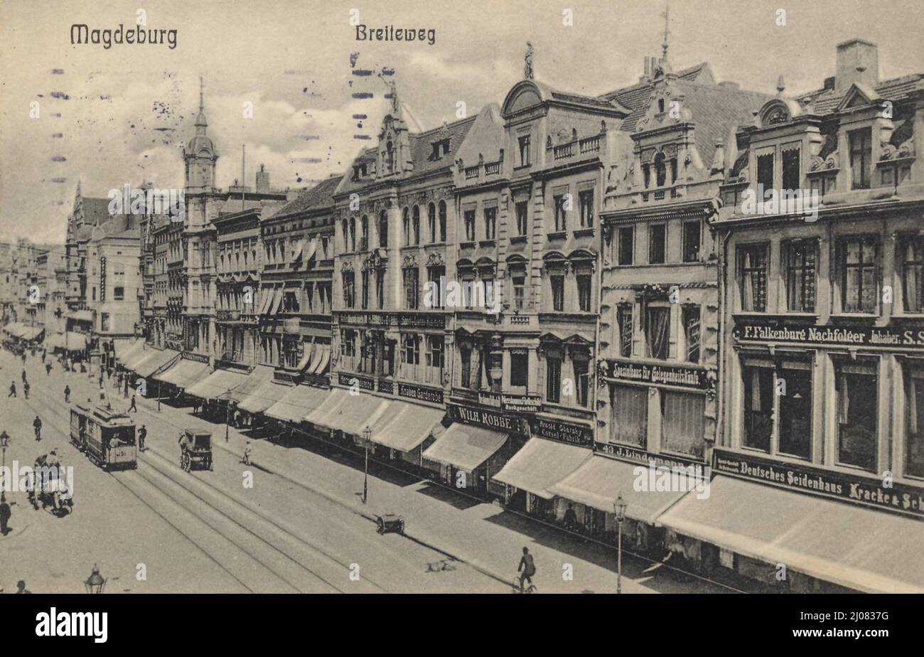 Breiteweg in Magdeburg, Sachsen-Anhalt, Deutschland, Ansicht um ca 1910, digitale Reproduktion einer historischen Postkarte, public domain, aus der damaligen Zeit, genaues Datum unbekannt Foto Stock