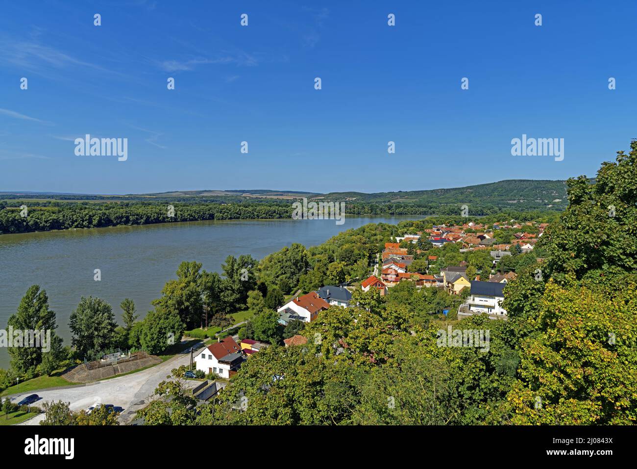 Burg Esztergom, Ortsansicht, Panorama, Fluß, Donau Foto Stock