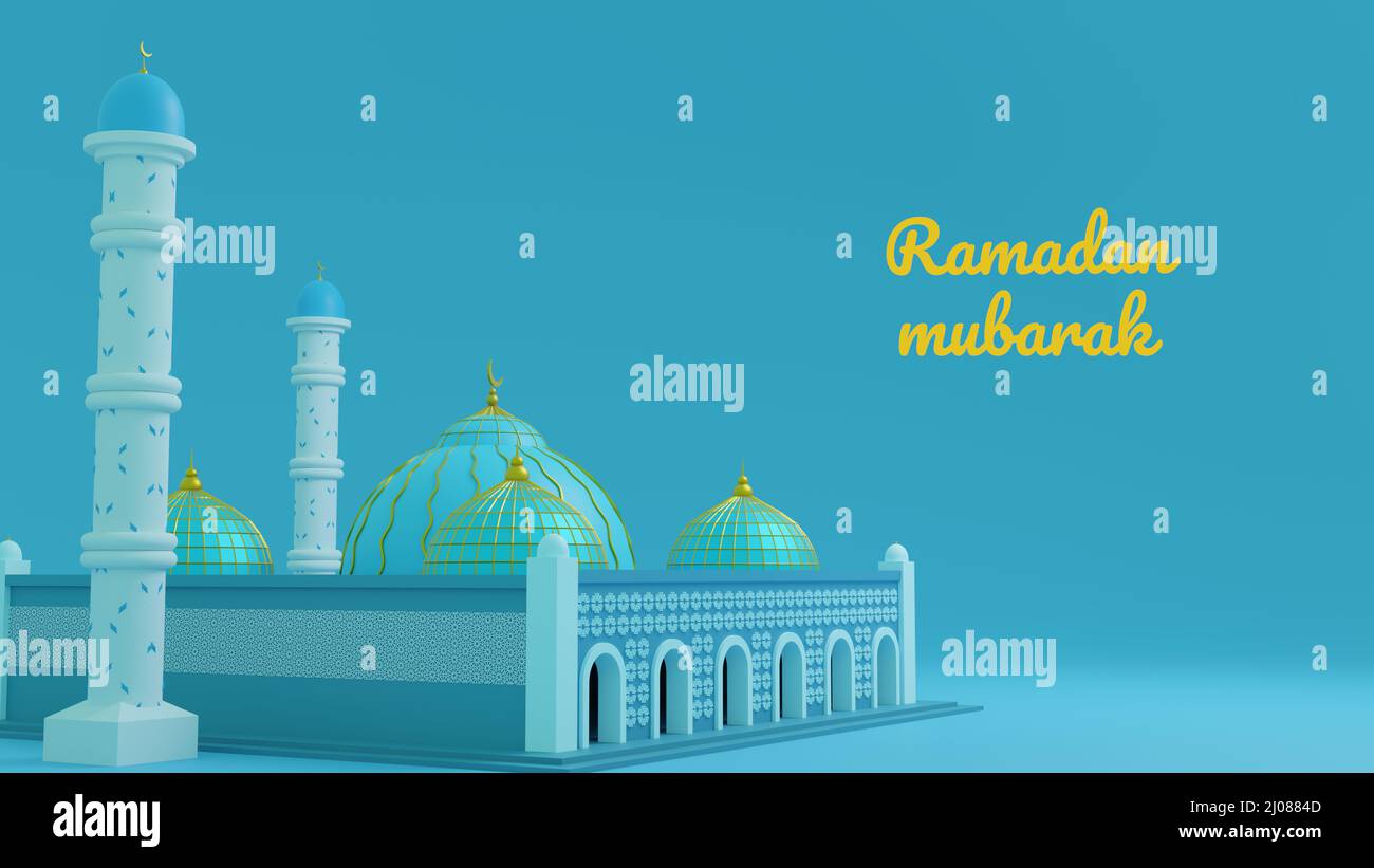 Modello di banner Ramadan Mubarak. Post design islamico con grande moschea. Foto Stock